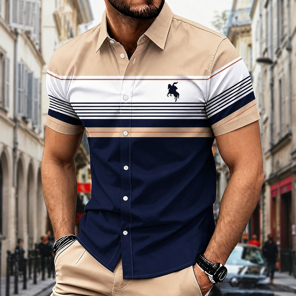 Printed Short Sleeve Button Down Casual Summer Shirt For Men