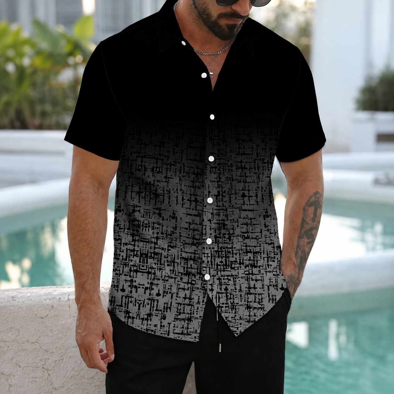 Printed Short Sleeve Button Down Casual Summer Shirt For Men