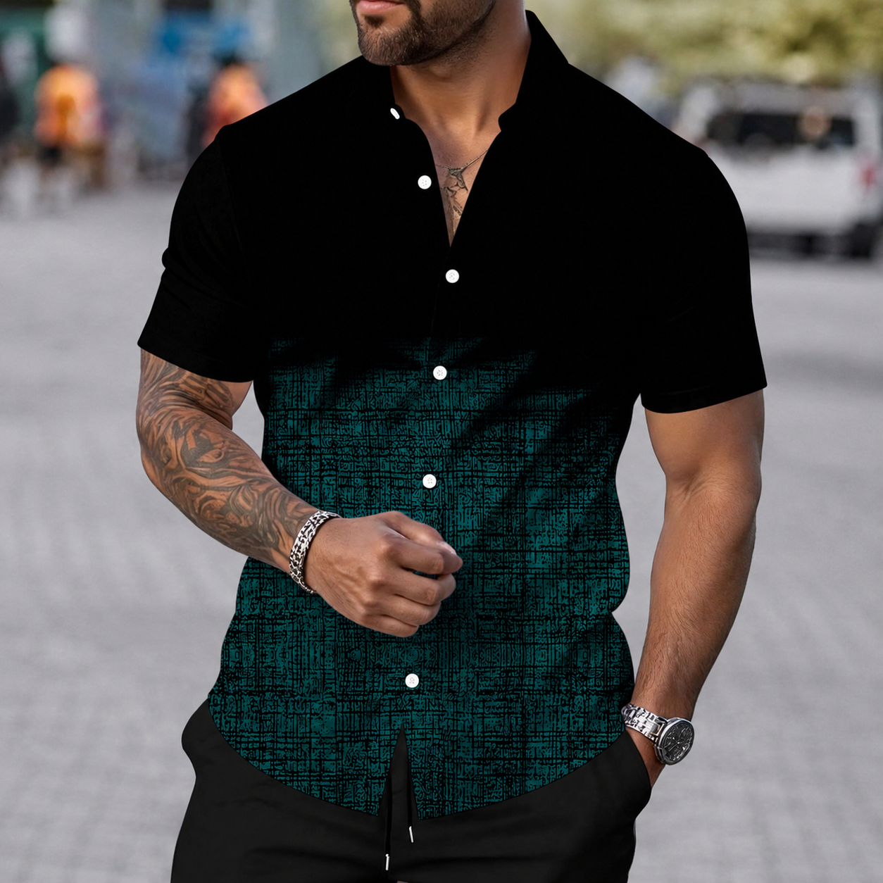 Printed Short Sleeve Button Down Casual Summer Shirt For Men