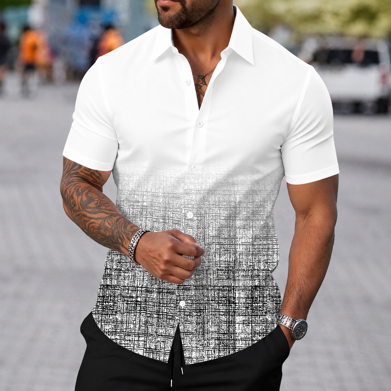 Printed Short Sleeve Button Down Casual Summer Shirt For Men