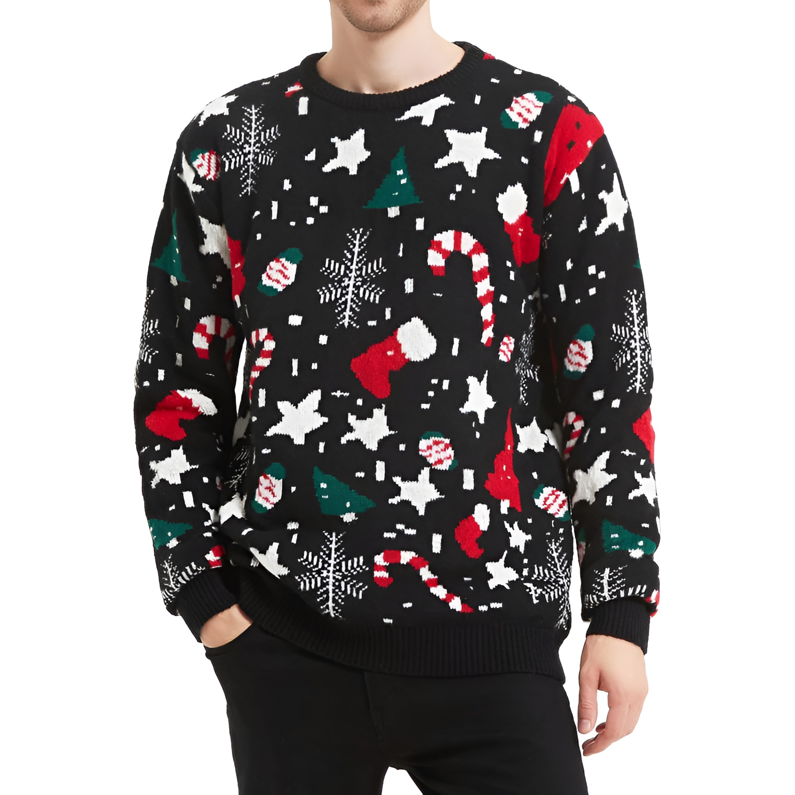 Men's Holiday Reindeer Snowman Santa Snowflakes Sweater