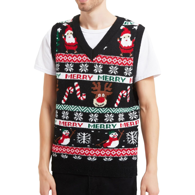 Men's Holiday Reindeer Snowman Santa Snowflakes Sweater