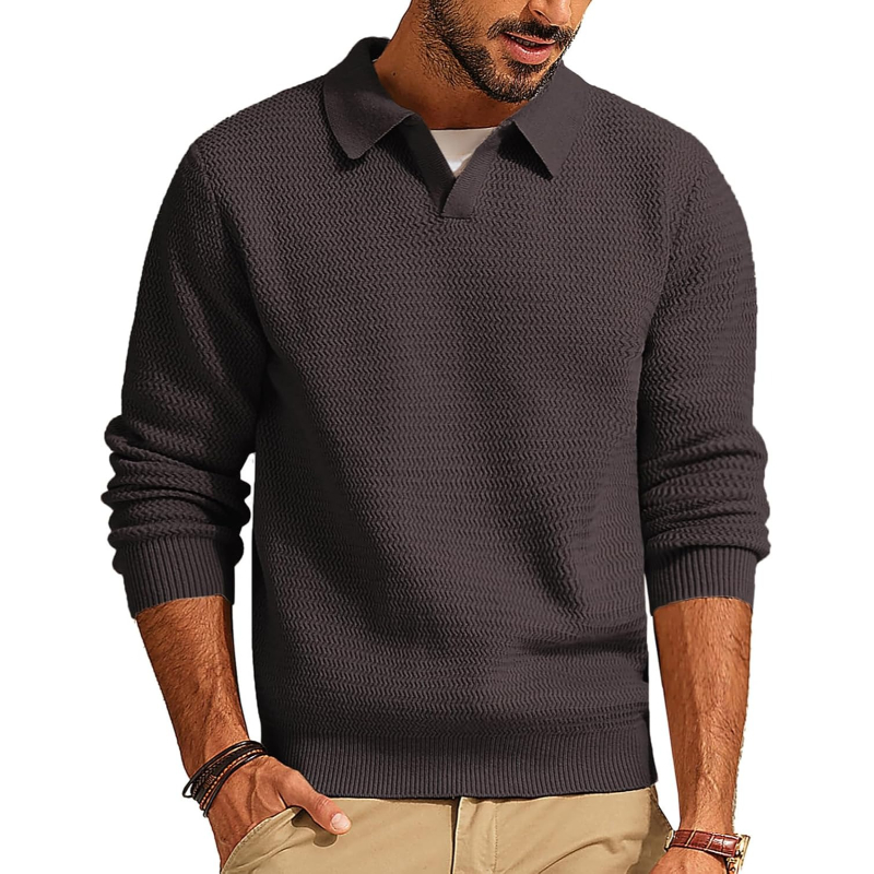 Textured V Style Long Sleeve Pullover