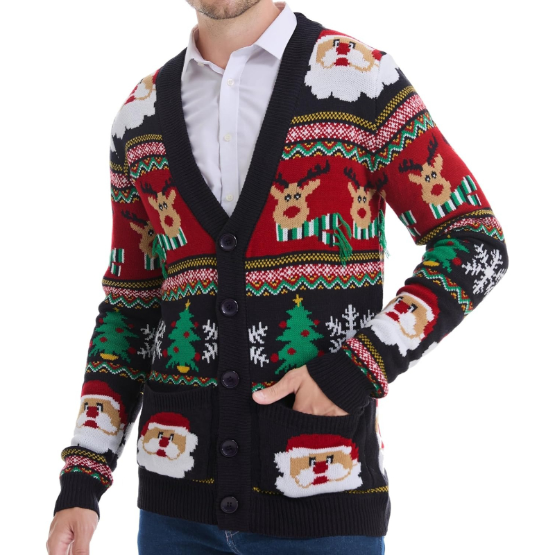 Men's Holiday Reindeer Snowman Santa Snowflakes Sweater