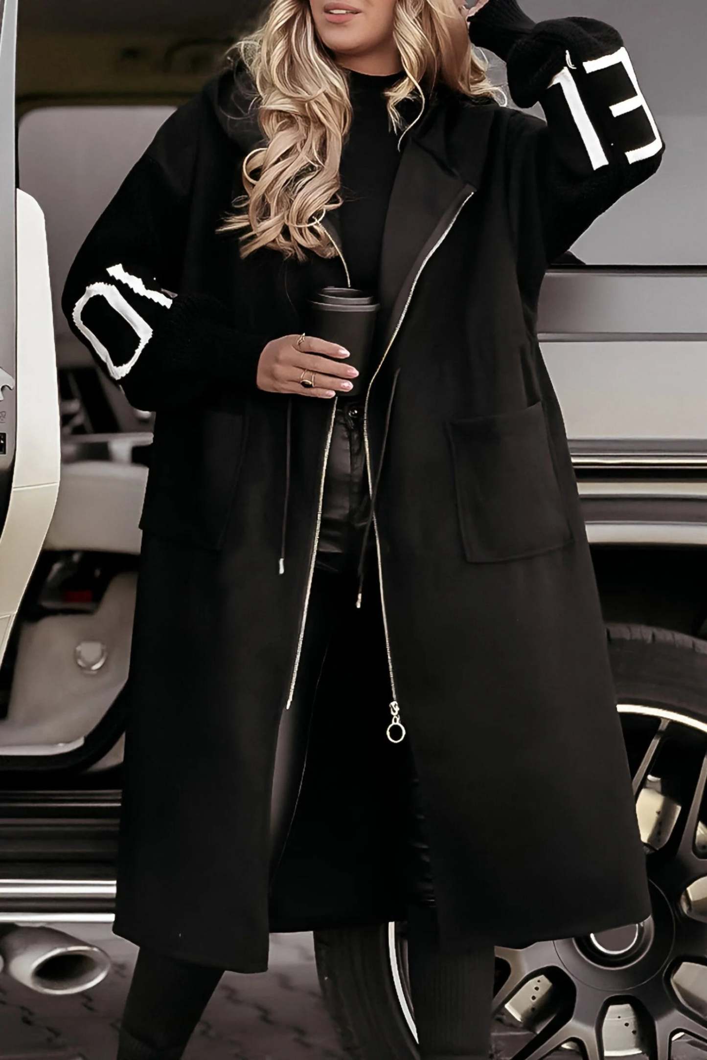 Hooded Jacket With Knitted Sleeve Patchwork