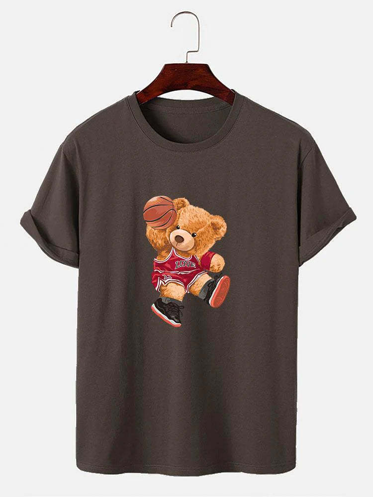 Bear Playing Basketball Print T-Shirt-Vacay Outfit