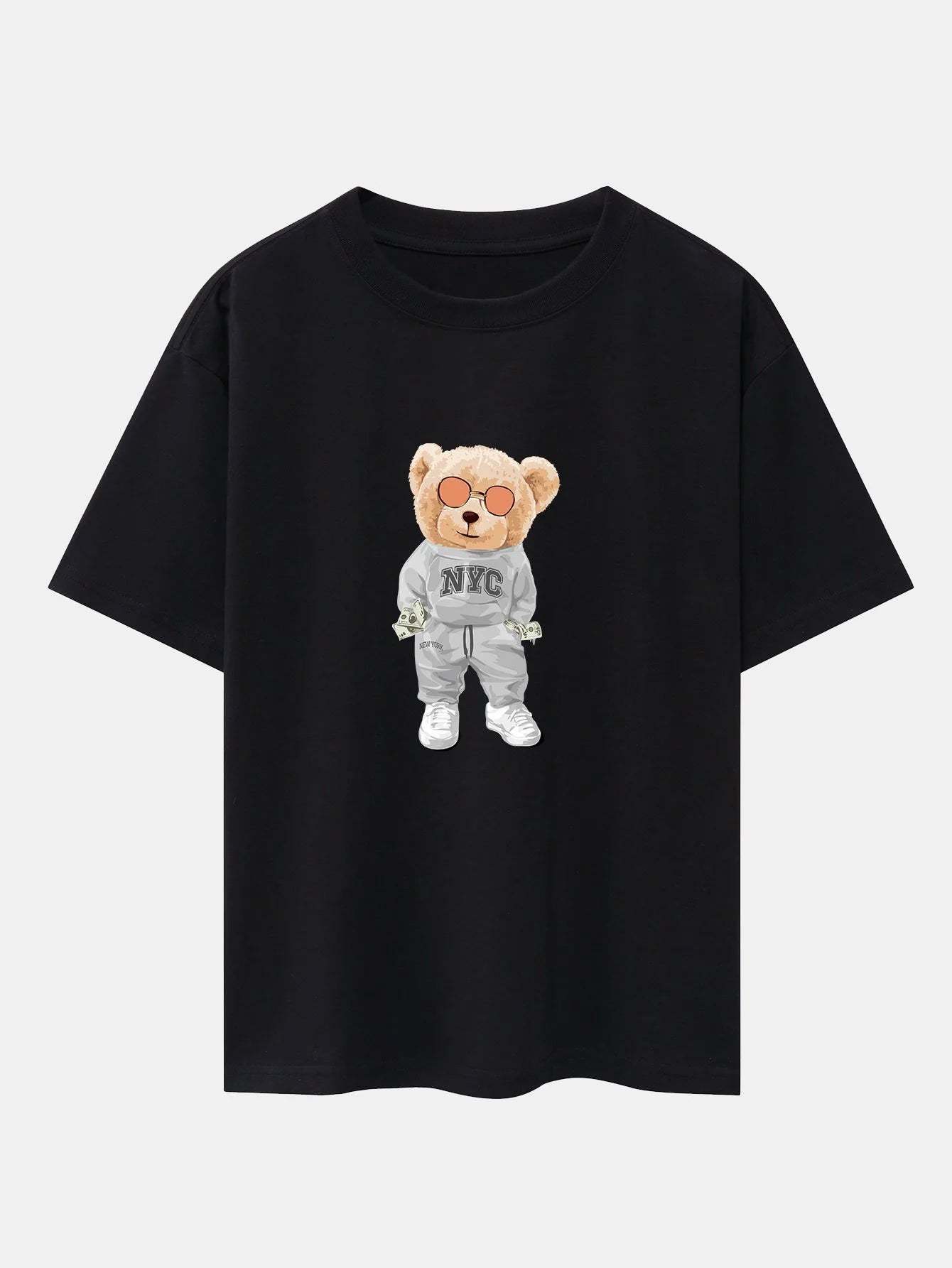 Bear Print Oversize T-Shirt-Vacay Outfit