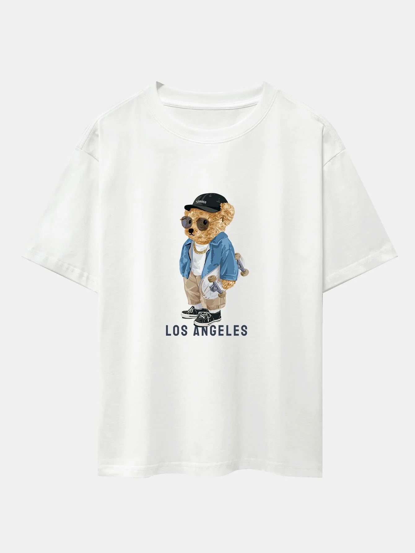 Bear With Skateboard Print Oversize T-Shirt-Vacay Outfit