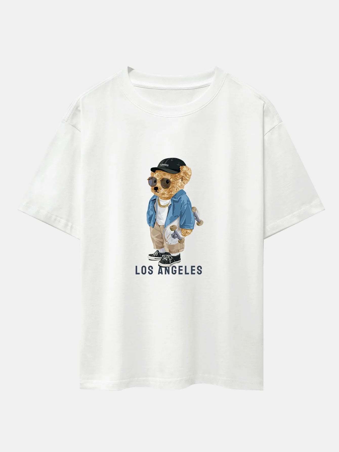 Bear With Skateboard Print Oversize T-Shirt-Vacay Outfit