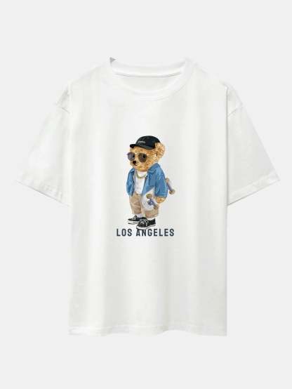 Bear With Skateboard Print Oversize T-Shirt-Vacay Outfit