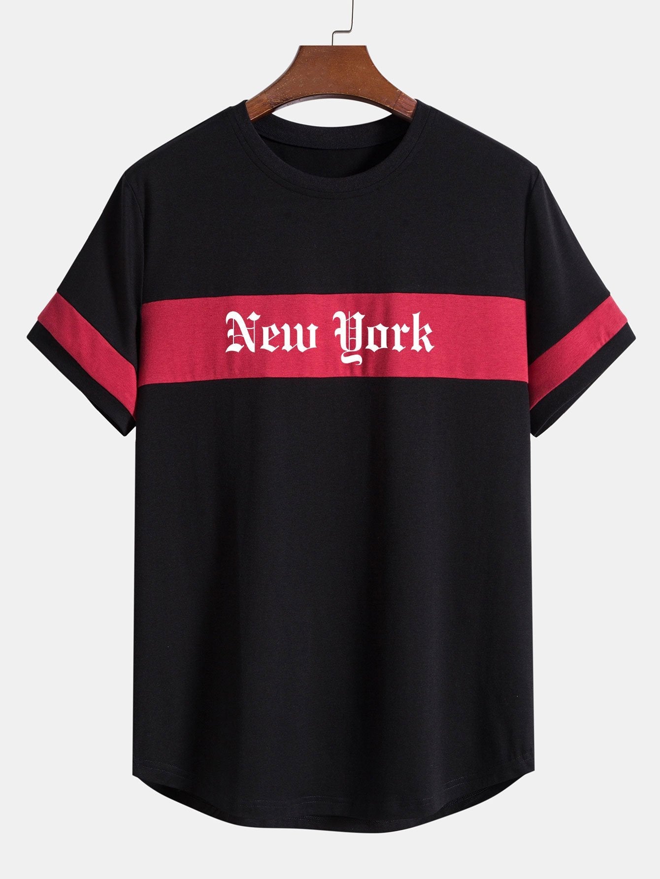 New York Print Patchwork Arc Hem T-Shirt-Vacay Outfit