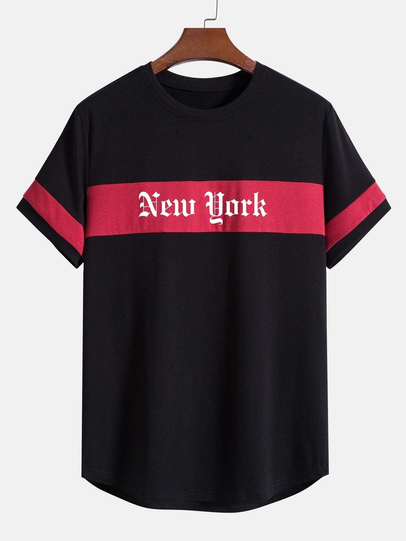 New York Print Patchwork Arc Hem T-Shirt-Vacay Outfit
