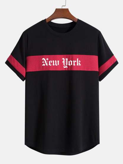 New York Print Patchwork Arc Hem T-Shirt-Vacay Outfit