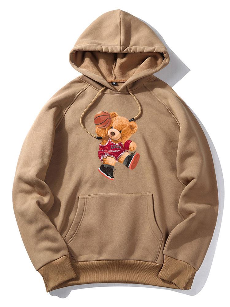 Basketball Bear Print Hoodie-Vacay Outfit