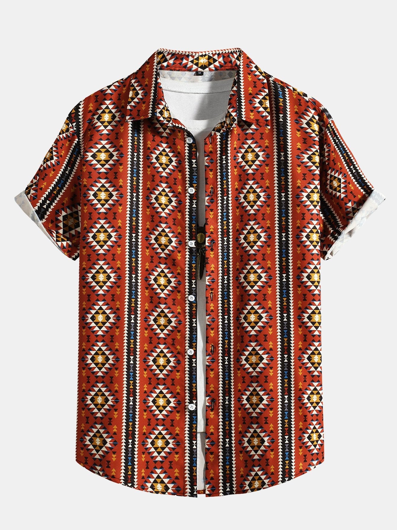 Aztec Geometric Print Shirt-Vacay Outfit
