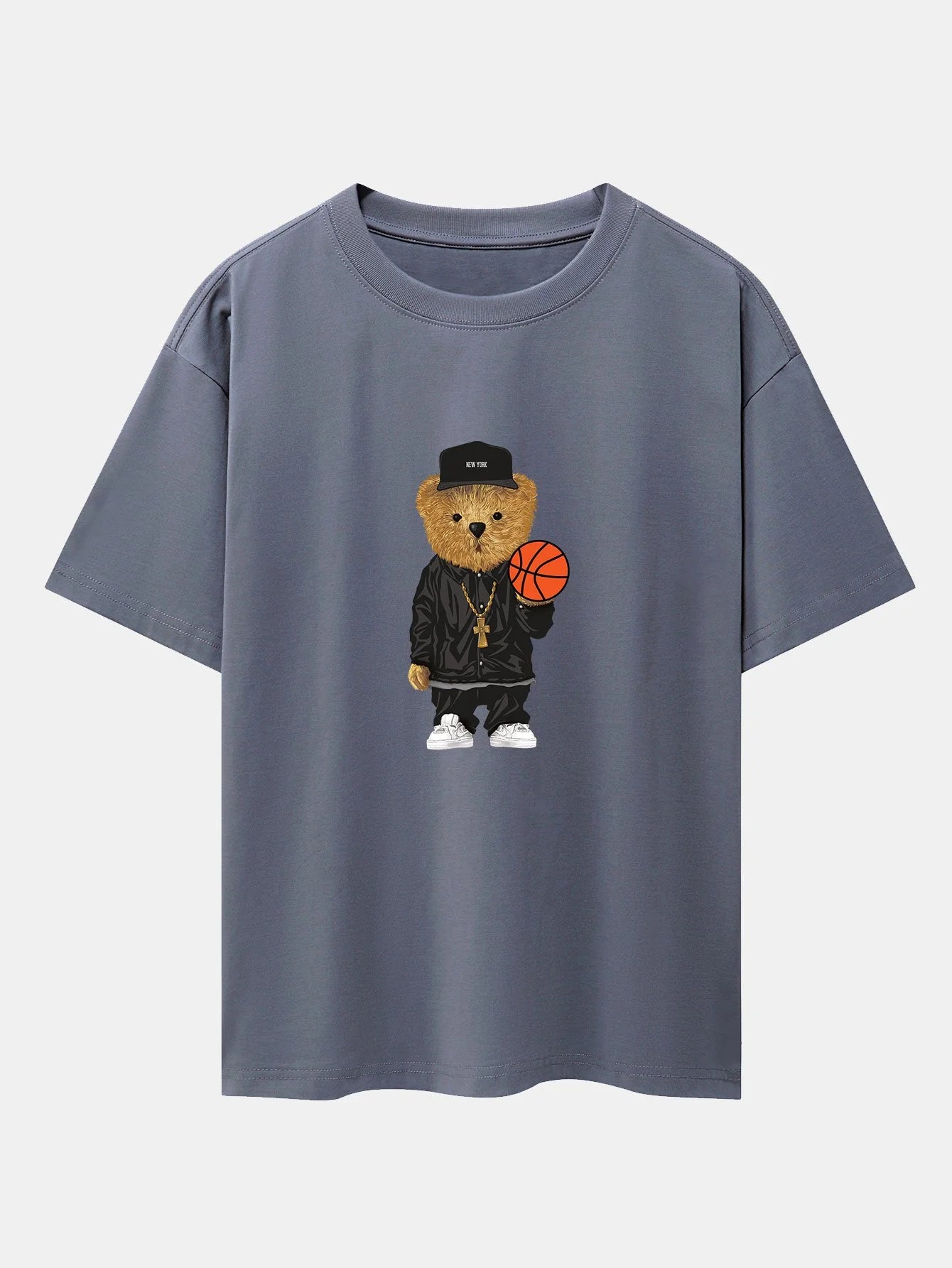 Basketball Bear Print Oversize T-Shirt-Vacay Outfit