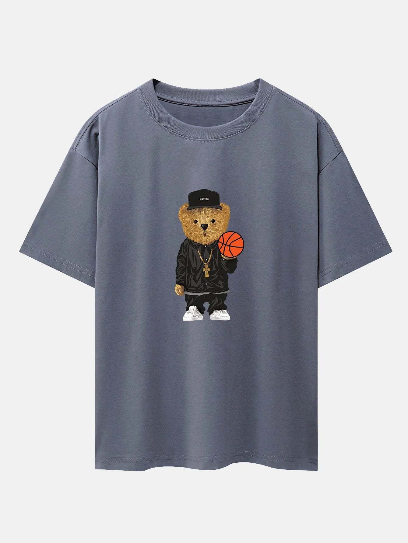 Basketball Bear Print Oversize T-Shirt-Vacay Outfit
