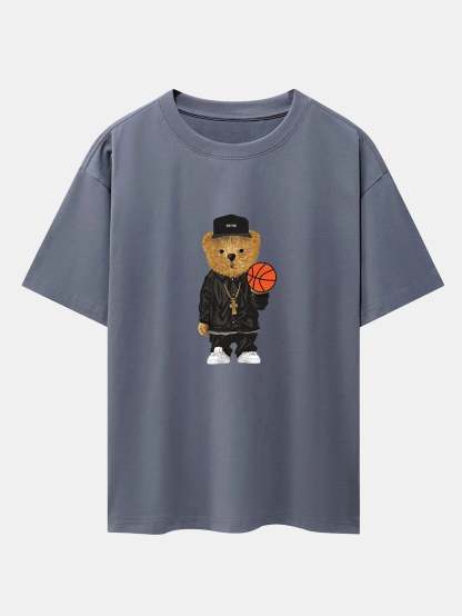 Basketball Bear Print Oversize T-Shirt-Vacay Outfit