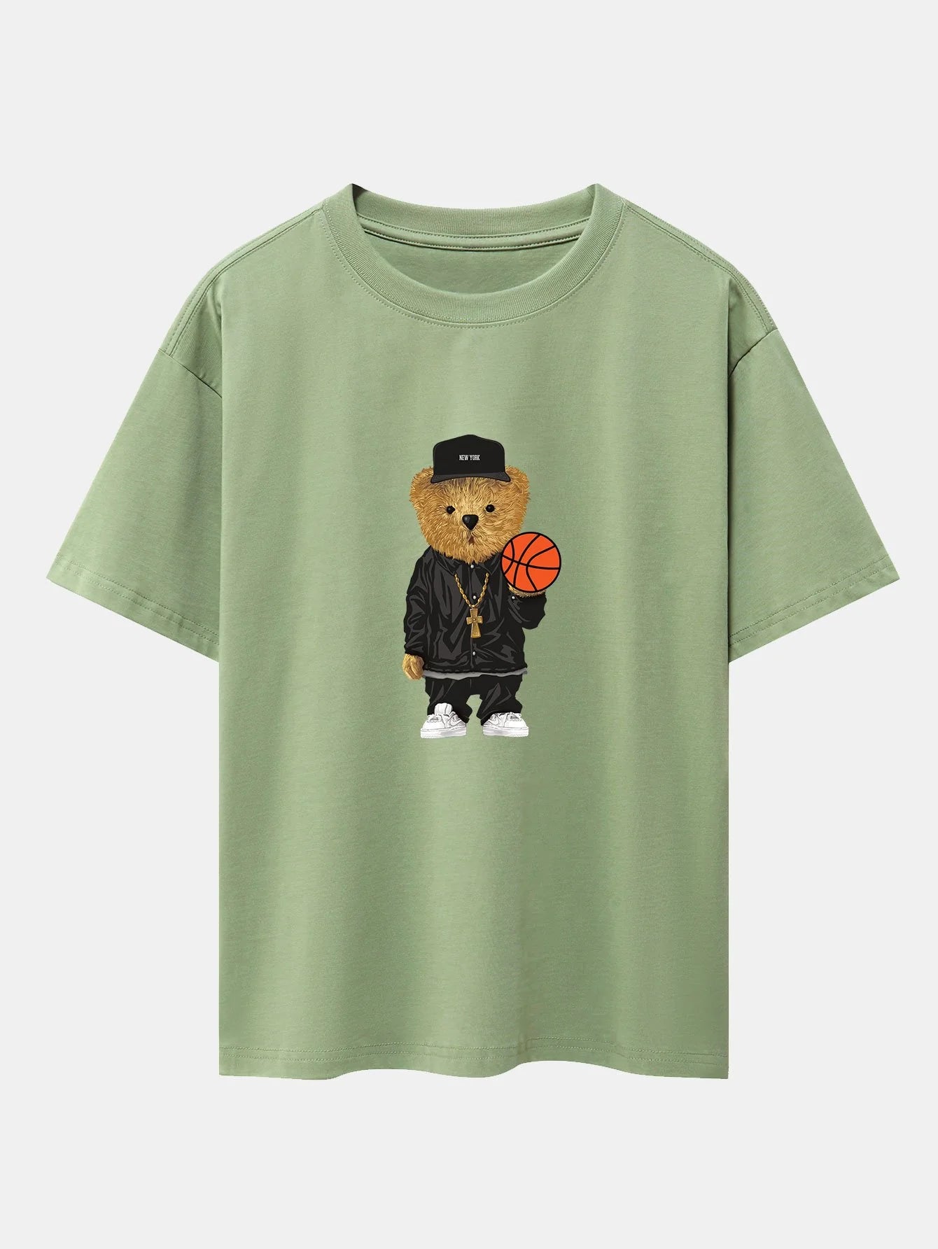 Basketball Bear Print Oversize T-Shirt-Vacay Outfit