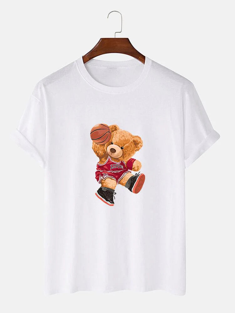 Bear Playing Basketball Print T-Shirt-Vacay Outfit