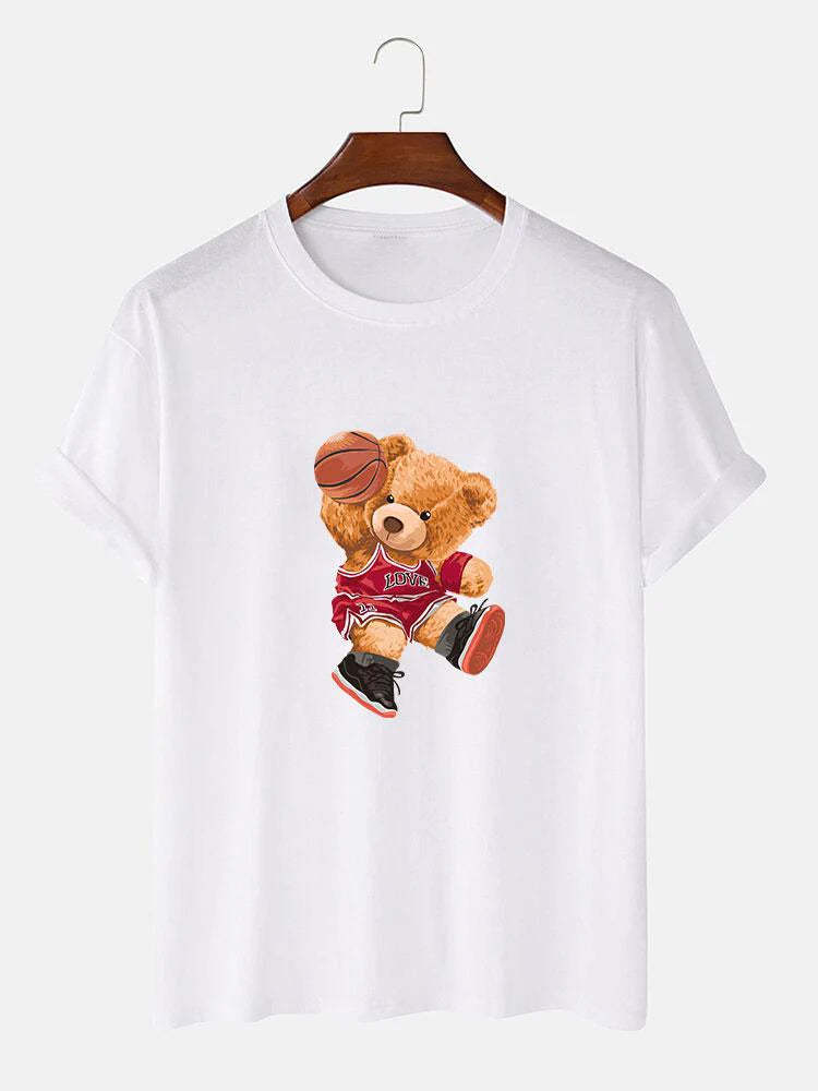 Bear Playing Basketball Print T-Shirt-Vacay Outfit