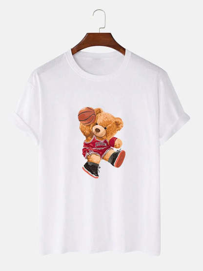 Bear Playing Basketball Print T-Shirt-Vacay Outfit