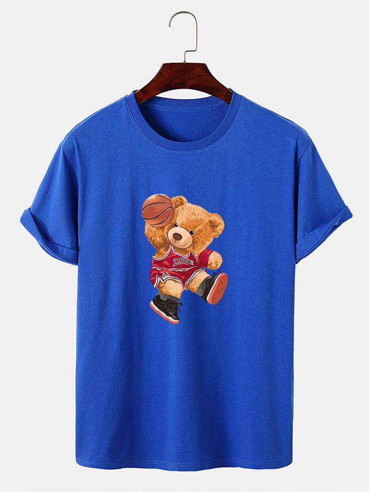 Bear Playing Basketball Print T-Shirt-Vacay Outfit
