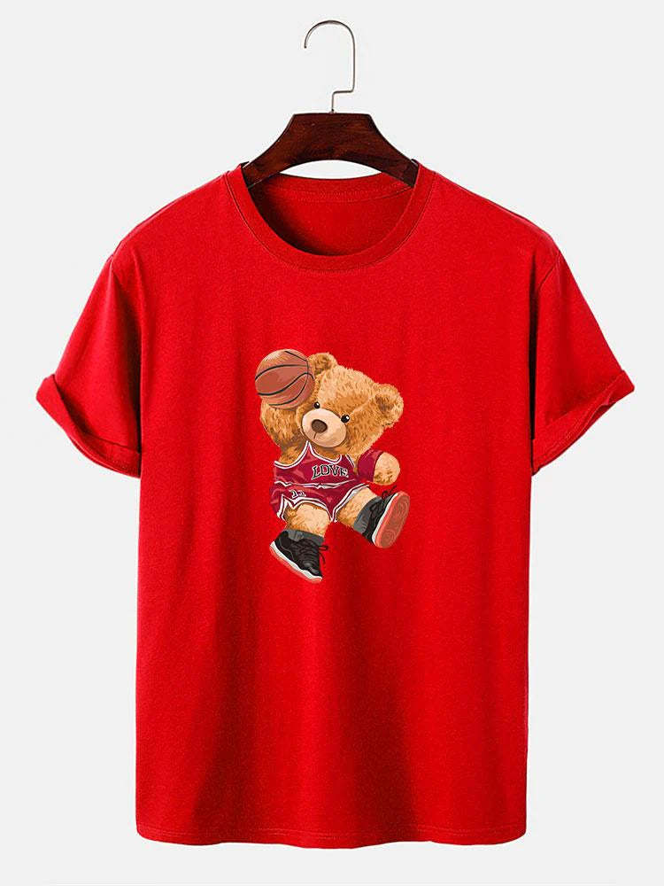 Bear Playing Basketball Print T-Shirt-Vacay Outfit
