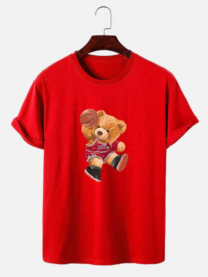 Bear Playing Basketball Print T-Shirt-Vacay Outfit