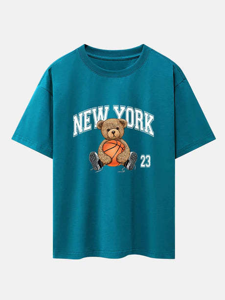 Basketball Bear Print Oversize T-Shirt-Vacay Outfit