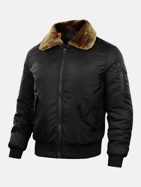 Bomber Jacket With Faux Fur Collar-Vacay Outfit