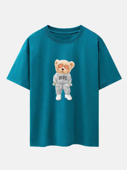 Bear Print Oversize T-Shirt-Vacay Outfit