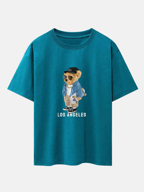 Bear With Skateboard Print Oversize T-Shirt-Vacay Outfit