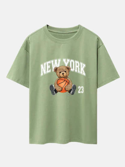 Basketball Bear Print Oversize T-Shirt-Vacay Outfit