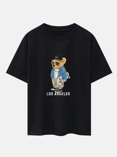 Bear With Skateboard Print Oversize T-Shirt-Vacay Outfit