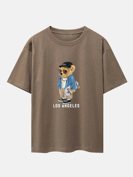 Bear With Skateboard Print Oversize T-Shirt-Vacay Outfit