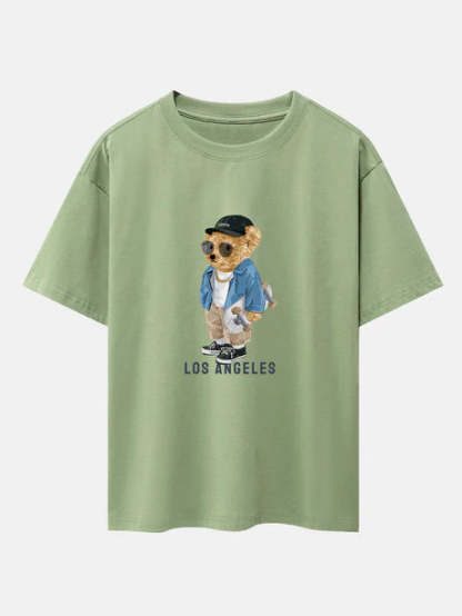 Bear With Skateboard Print Oversize T-Shirt-Vacay Outfit
