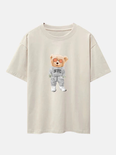 Bear Print Oversize T-Shirt-Vacay Outfit