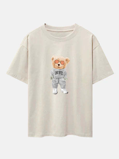 Bear Print Oversize T-Shirt-Vacay Outfit