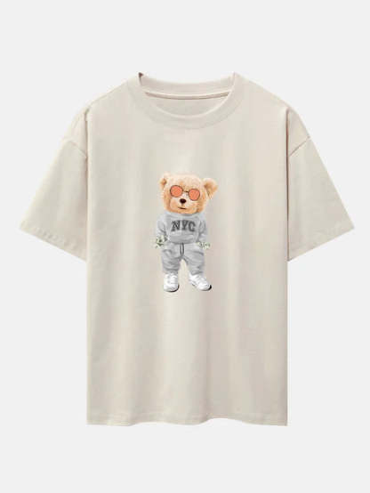Bear Print Oversize T-Shirt-Vacay Outfit