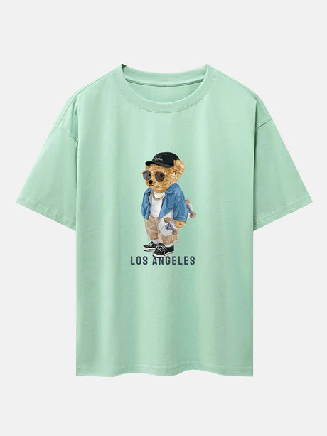 Bear With Skateboard Print Oversize T-Shirt-Vacay Outfit