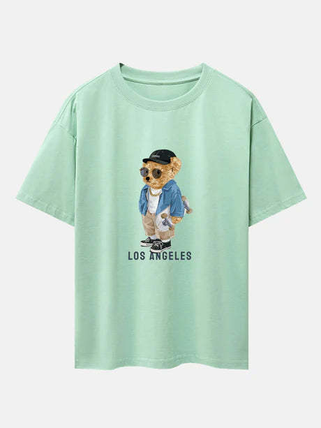 Bear With Skateboard Print Oversize T-Shirt-Vacay Outfit