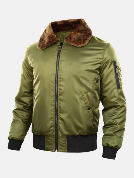 Bomber Jacket With Faux Fur Collar-Vacay Outfit