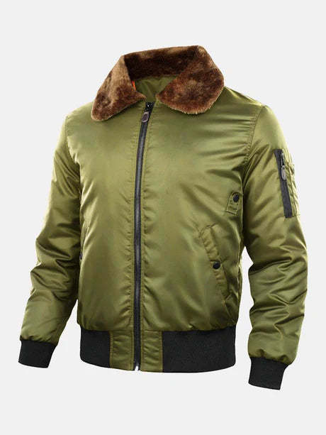 Bomber Jacket With Faux Fur Collar-Vacay Outfit