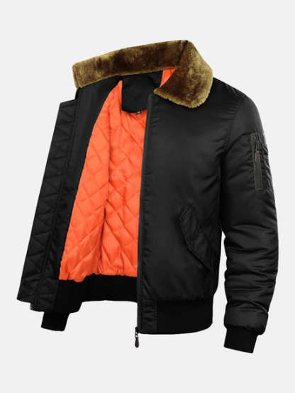 Bomber Jacket With Faux Fur Collar-Vacay Outfit