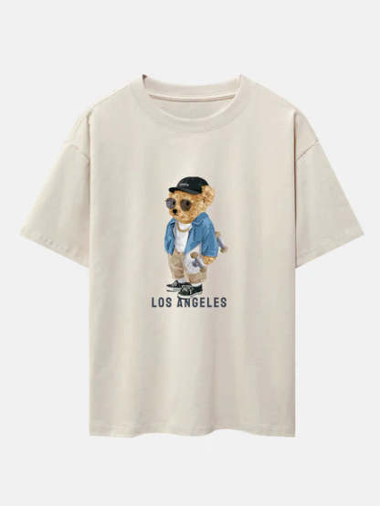 Bear With Skateboard Print Oversize T-Shirt-Vacay Outfit