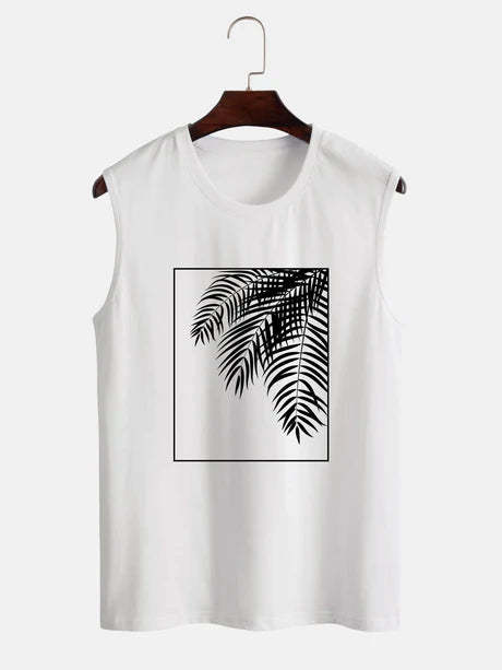 Palm Leaf Print Tank Top And Shorts-Vacay Outfit