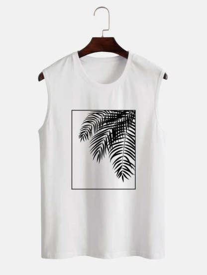 Palm Leaf Print Tank Top And Shorts-Vacay Outfit