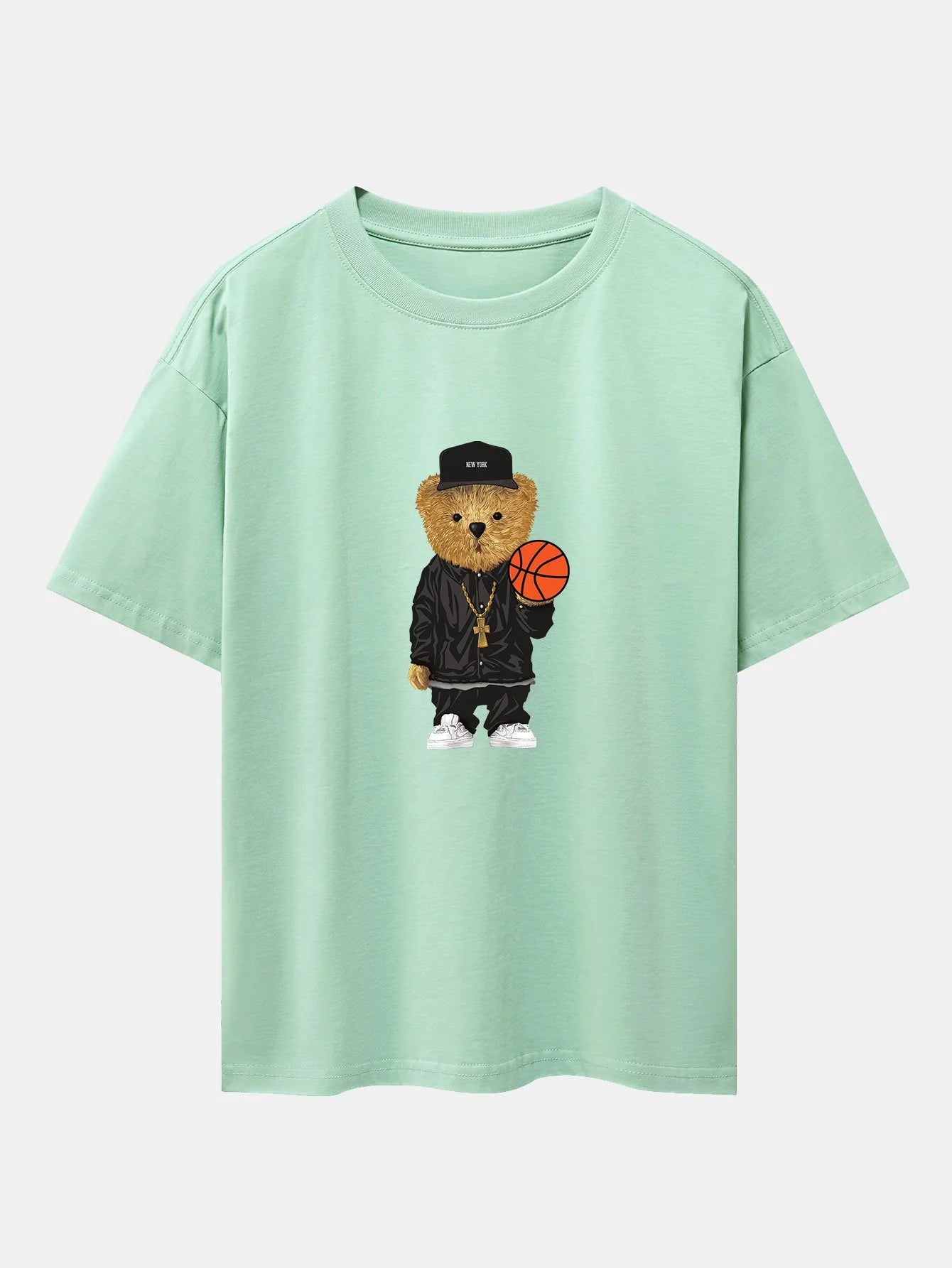 Basketball Bear Print Oversize T-Shirt-Vacay Outfit