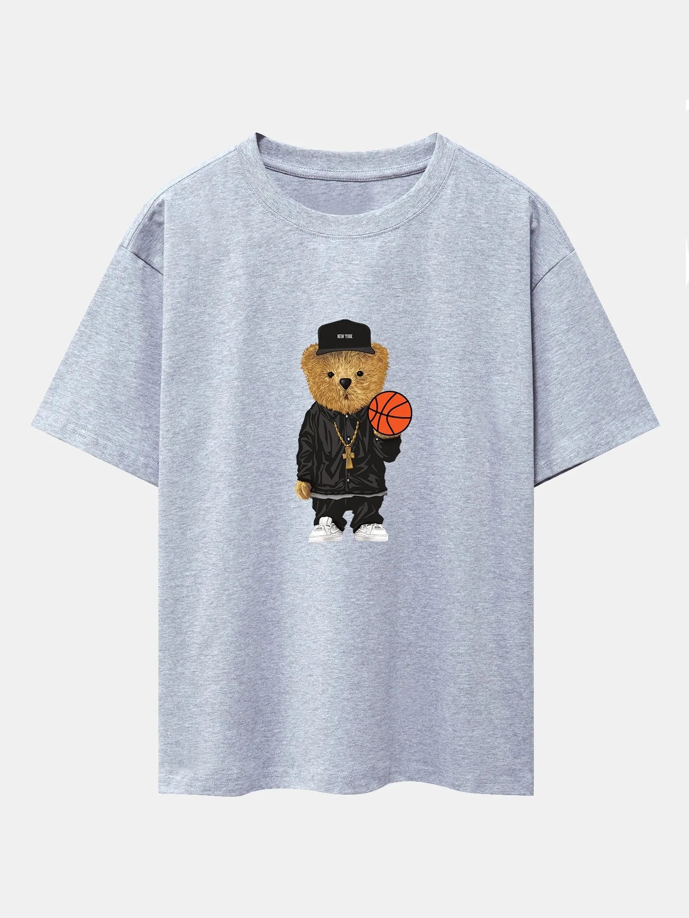 Basketball Bear Print Oversize T-Shirt-Vacay Outfit